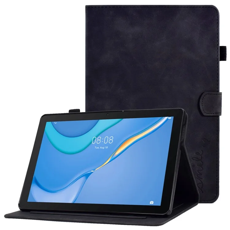 Für Huawei MediaPad T3 10 Muster Geprägtes Tablet Hülle PU Leder Folio Stand Cover -shell Mit Bleistifthalter Und Kartensteckplätzen - Schwarz