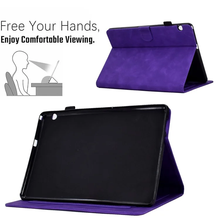 For Huawei MediaPad T5 10.1 Pattern Imprinted Smart Tablet  Case PU Leather Card Slots Folio Stand Cover with Pencil Holder - Purple