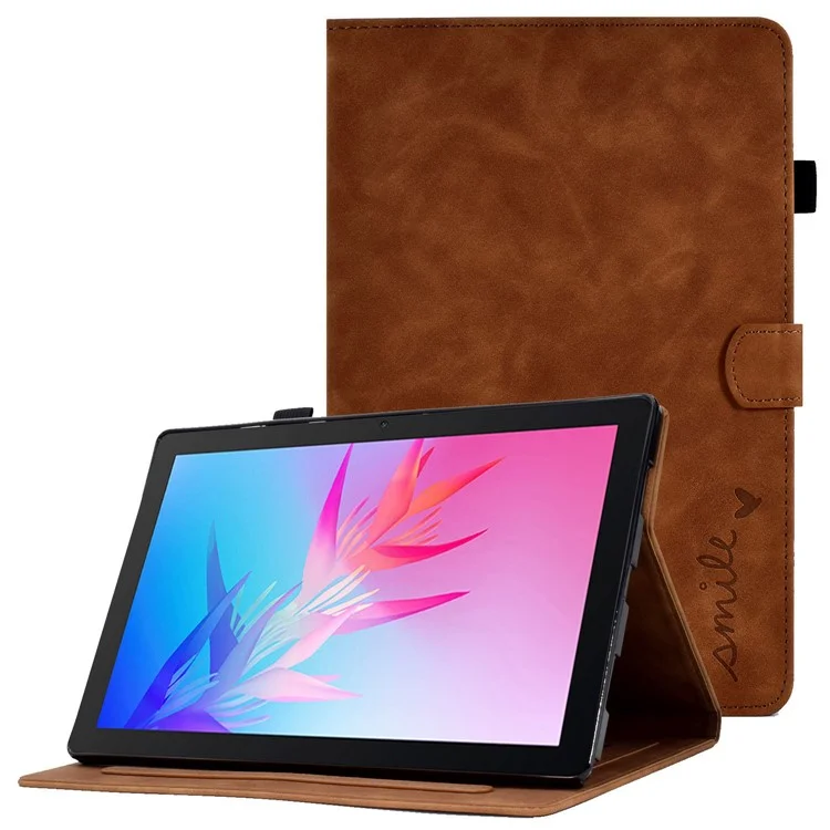 per huawei goditi la tavoletta 2 / matepad t 10 9,7 pollici / t 10s 10,1 pollici / honor pad 6 10,1 pollici / pad x6 tablet da 9,7 pollici motivano di vetro in pelle impronta per pompa copertina - marrone