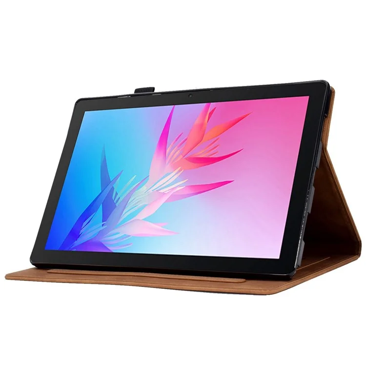 per huawei goditi la tavoletta 2 / matepad t 10 9,7 pollici / t 10s 10,1 pollici / honor pad 6 10,1 pollici / pad x6 tablet da 9,7 pollici motivano di vetro in pelle impronta per pompa copertina - marrone