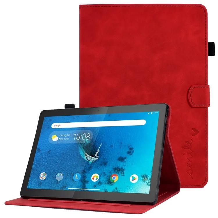 Custodia in Pelle Per Tablet Intelligente Per Lenovo Tab M10 TB-X605F, Modello Anti-scratch Exprinted Sleep / Sveglia la Copertura Con Slot di Carte - Rosso