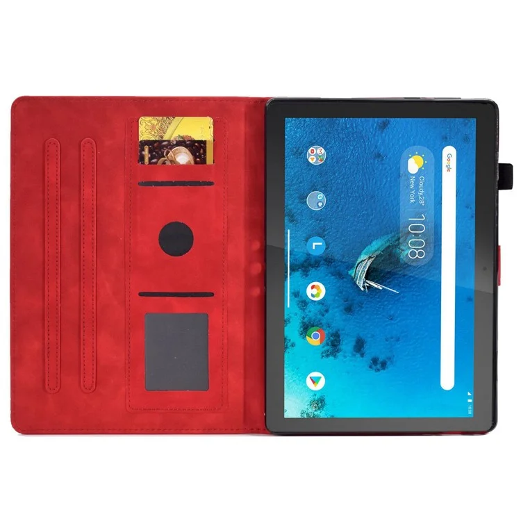 Custodia in Pelle Per Tablet Intelligente Per Lenovo Tab M10 TB-X605F, Modello Anti-scratch Exprinted Sleep / Sveglia la Copertura Con Slot di Carte - Rosso