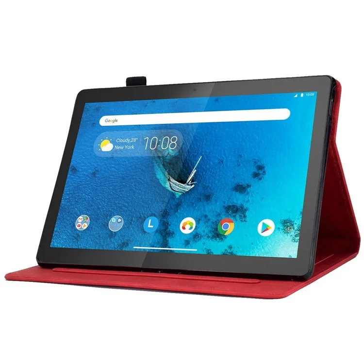 Custodia in Pelle Per Tablet Intelligente Per Lenovo Tab M10 TB-X605F, Modello Anti-scratch Exprinted Sleep / Sveglia la Copertura Con Slot di Carte - Rosso
