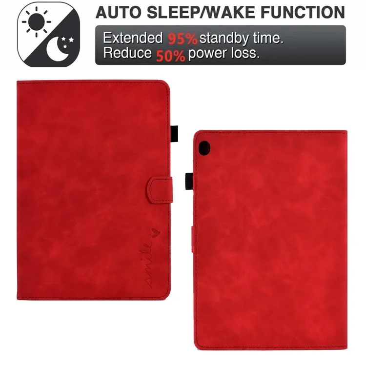 Custodia in Pelle Per Tablet Intelligente Per Lenovo Tab M10 TB-X605F, Modello Anti-scratch Exprinted Sleep / Sveglia la Copertura Con Slot di Carte - Rosso