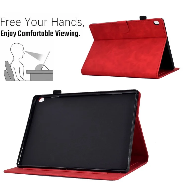 Custodia in Pelle Per Tablet Intelligente Per Lenovo Tab M10 TB-X605F, Modello Anti-scratch Exprinted Sleep / Sveglia la Copertura Con Slot di Carte - Rosso