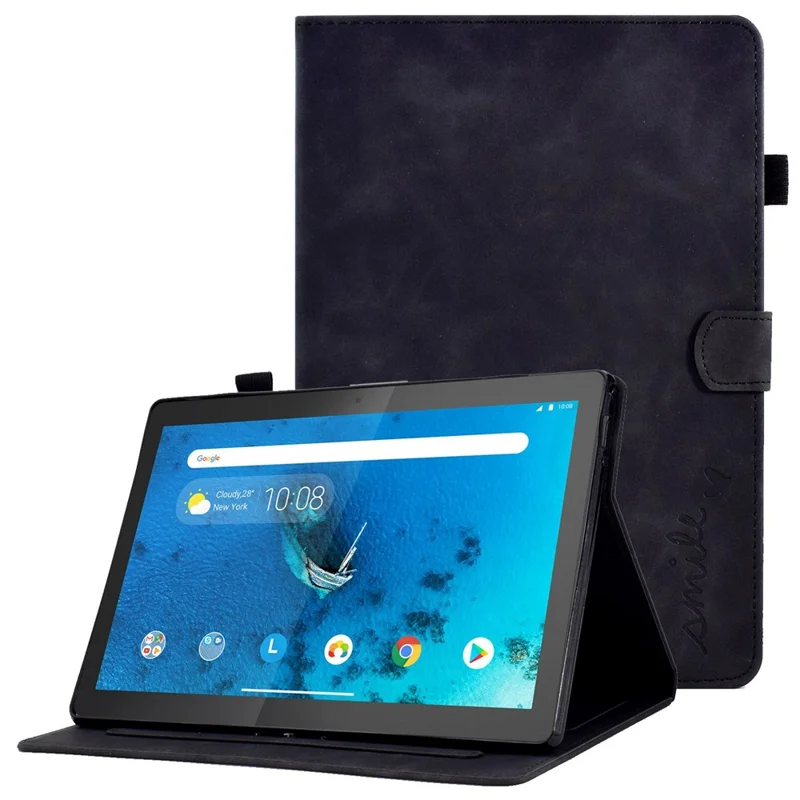 Smart Tablet Leather Case for Lenovo Tab M10 TB-X605F, Anti-scratch Imprinted Pattern Auto Sleep / Wake Up Cover with Card Slots - Black