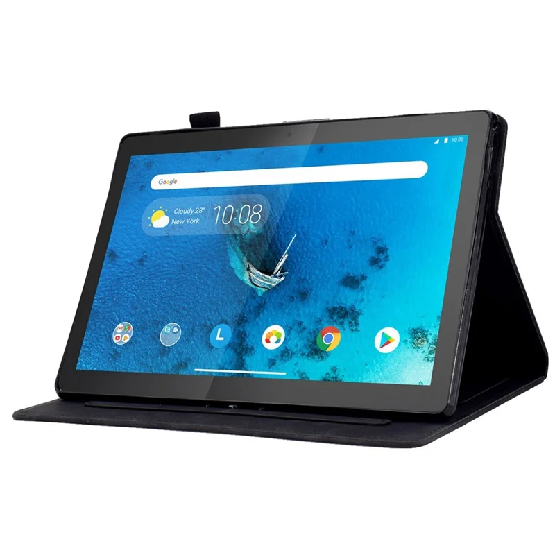 Smart Tablet Leather Case for Lenovo Tab M10 TB-X605F, Anti-scratch Imprinted Pattern Auto Sleep / Wake Up Cover with Card Slots - Black