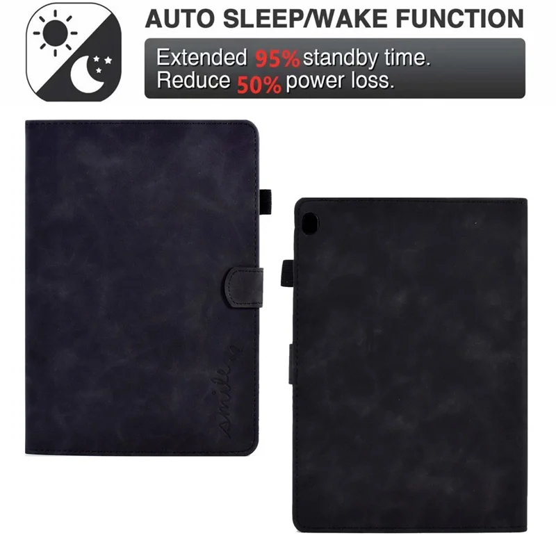 Smart Tablet Leather Case for Lenovo Tab M10 TB-X605F, Anti-scratch Imprinted Pattern Auto Sleep / Wake Up Cover with Card Slots - Black