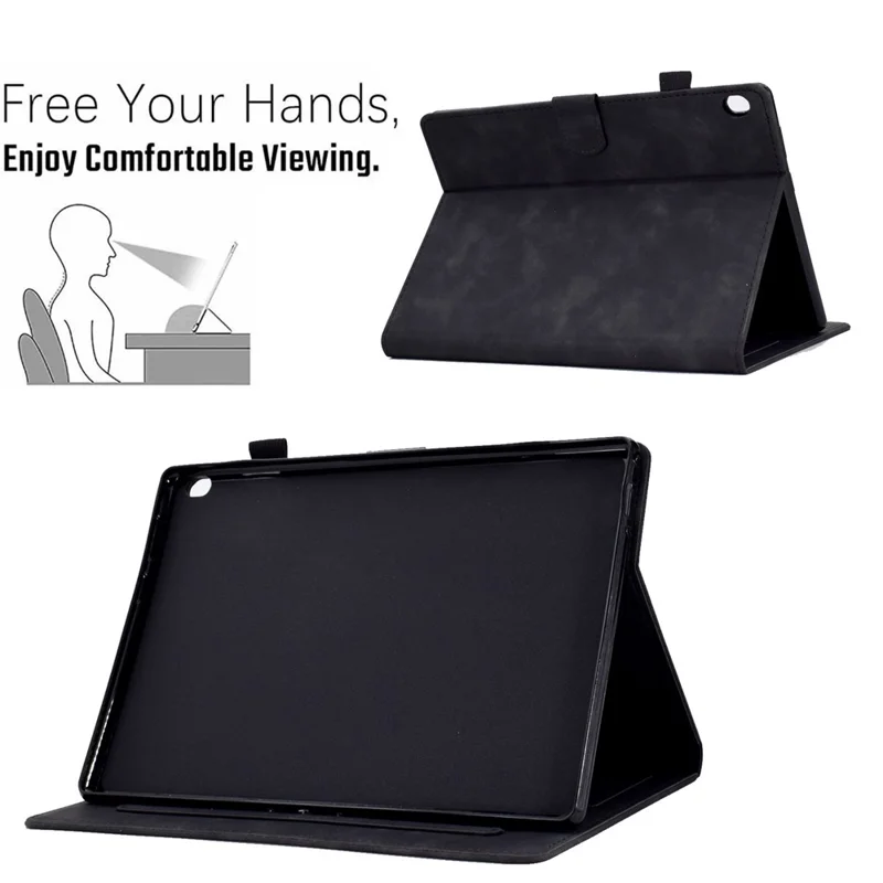 Smart Tablet Leather Case for Lenovo Tab M10 TB-X605F, Anti-scratch Imprinted Pattern Auto Sleep / Wake Up Cover with Card Slots - Black