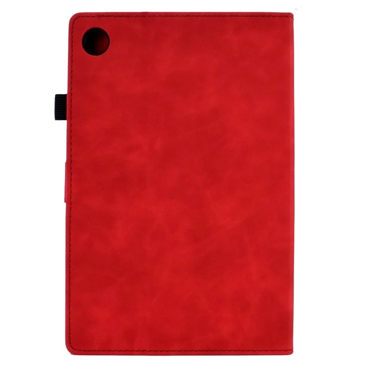 For Lenovo Tab M10 Plus Auto Sleep / Wake Up Smart Tablet Protection Cover Stand Built-in Card Slots Imprinted Pattern Leather Case - Red