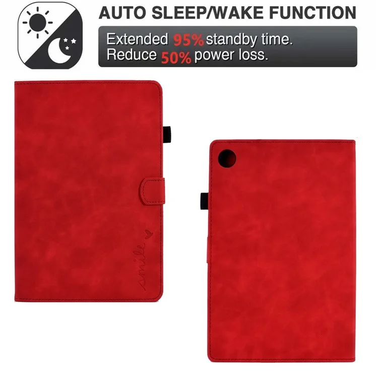 For Lenovo Tab M10 Plus Auto Sleep / Wake Up Smart Tablet Protection Cover Stand Built-in Card Slots Imprinted Pattern Leather Case - Red