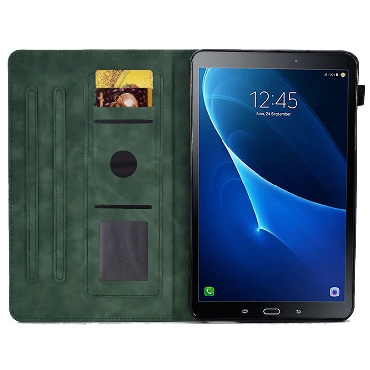 Pour Samsung Galaxy Tab A 10.1 (2016) T580 Smart Tablet Case de Motif Imprimé en Cuir Couvre-support de Couleur Unie à Poussière Avec Fentes de Carte - Vert