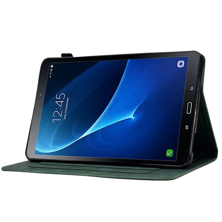 Pour Samsung Galaxy Tab A 10.1 (2016) T580 Smart Tablet Case de Motif Imprimé en Cuir Couvre-support de Couleur Unie à Poussière Avec Fentes de Carte - Vert