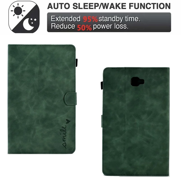 Pour Samsung Galaxy Tab A 10.1 (2016) T580 Smart Tablet Case de Motif Imprimé en Cuir Couvre-support de Couleur Unie à Poussière Avec Fentes de Carte - Vert