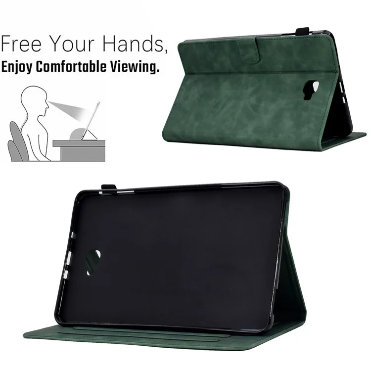 For Samsung Galaxy Tab A 10.1 (2016) T580 Smart Tablet Case Imprinted Pattern Leather Dustproof Solid Color Stand Cover with Card Slots - Green