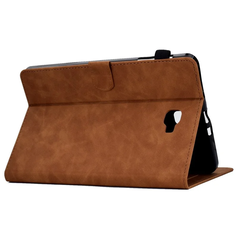 Pour Samsung Galaxy Tab A 10.1 (2016) T580 Smart Tablet Case de Motif Imprimé en Cuir Couvre-support de Couleur Unie à Poussière Avec Fentes de Carte - Brun