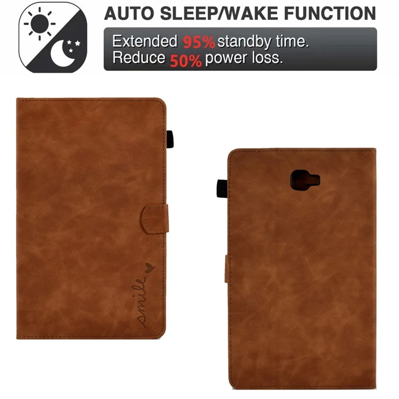 Pour Samsung Galaxy Tab A 10.1 (2016) T580 Smart Tablet Case de Motif Imprimé en Cuir Couvre-support de Couleur Unie à Poussière Avec Fentes de Carte - Brun
