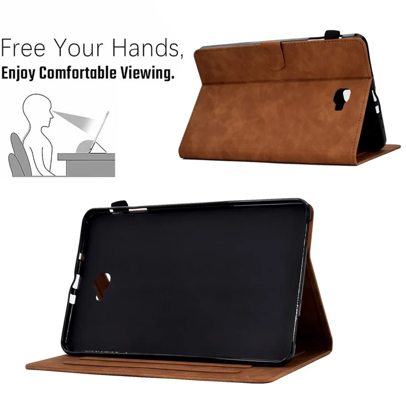 Pour Samsung Galaxy Tab A 10.1 (2016) T580 Smart Tablet Case de Motif Imprimé en Cuir Couvre-support de Couleur Unie à Poussière Avec Fentes de Carte - Brun
