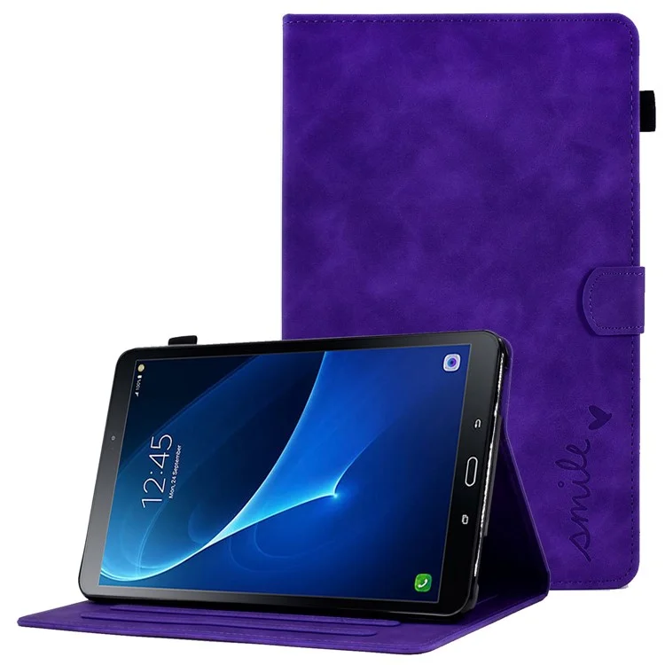Para Samsung Galaxy Tab A 10.1 (2016) T580 Tableta Smart Tableta Patrón Impreso de Cuero Tapa de Color Sólido A Prueba de Polvo Con Ranuras Para Tarjetas - Violeta