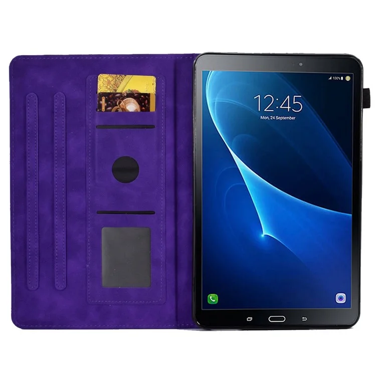 Para Samsung Galaxy Tab A 10.1 (2016) T580 Tableta Smart Tableta Patrón Impreso de Cuero Tapa de Color Sólido A Prueba de Polvo Con Ranuras Para Tarjetas - Violeta