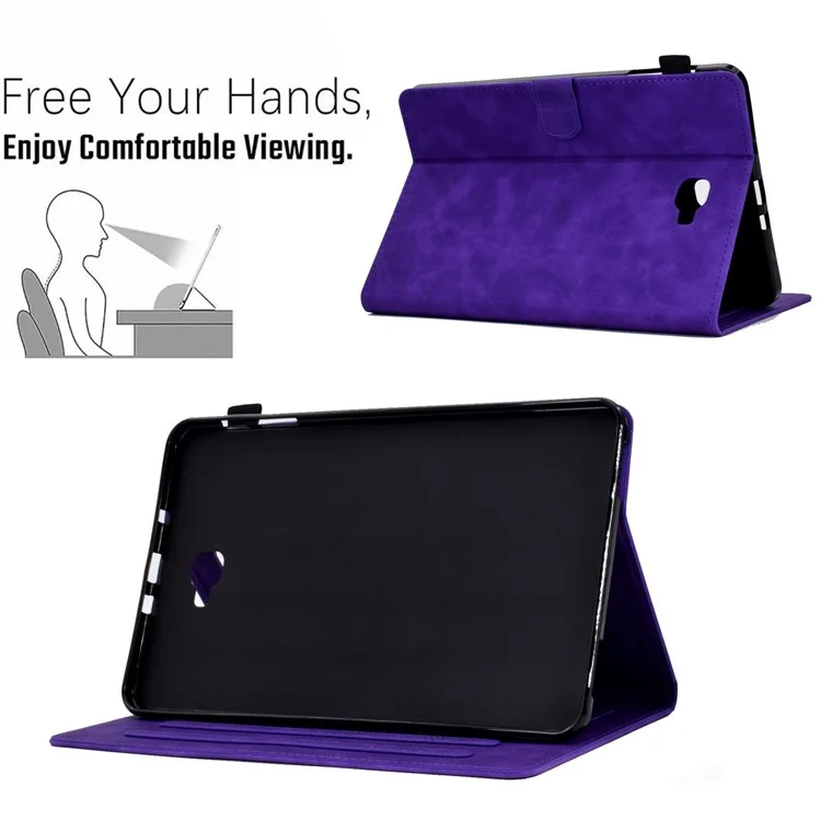 Para Samsung Galaxy Tab A 10.1 (2016) T580 Tableta Smart Tableta Patrón Impreso de Cuero Tapa de Color Sólido A Prueba de Polvo Con Ranuras Para Tarjetas - Violeta