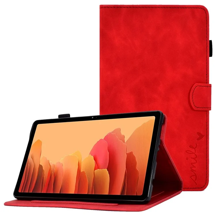 For Samsung Galaxy Tab A7 10.4 (2020) / (2022) T500 Anti-fading Imprinted Pattern Leather Tablet Case Solid Color Stand Cover with Card Slots - Red