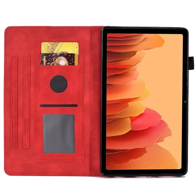 For Samsung Galaxy Tab A7 10.4 (2020) / (2022) T500 Anti-fading Imprinted Pattern Leather Tablet Case Solid Color Stand Cover with Card Slots - Red