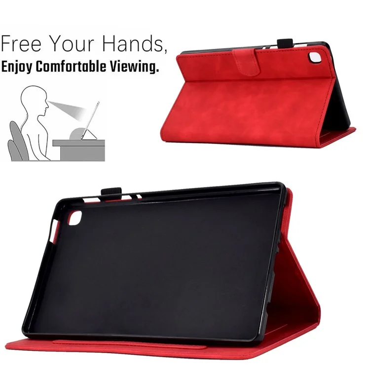 For Samsung Galaxy Tab A7 10.4 (2020) / (2022) T500 Anti-fading Imprinted Pattern Leather Tablet Case Solid Color Stand Cover with Card Slots - Red