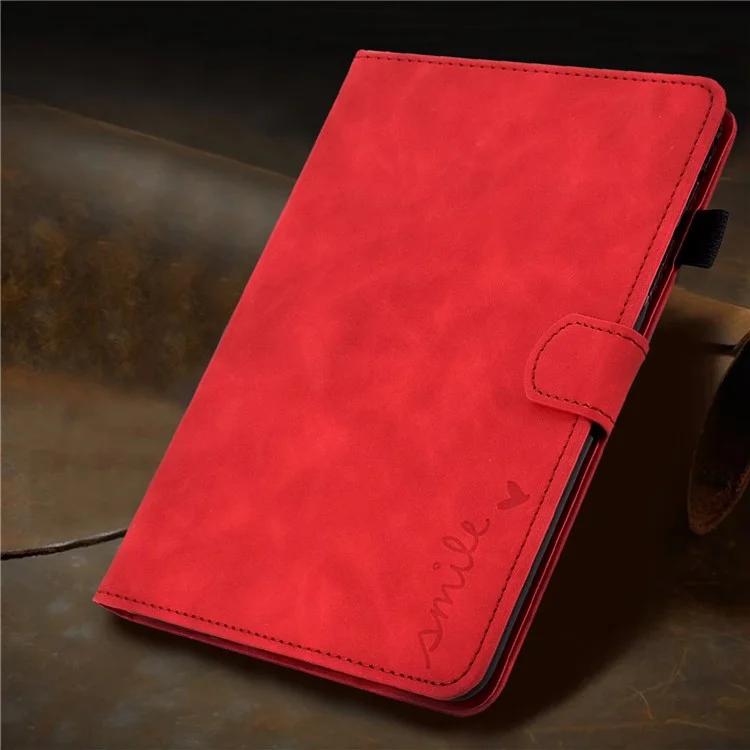 For Samsung Galaxy Tab A7 10.4 (2020) / (2022) T500 Anti-fading Imprinted Pattern Leather Tablet Case Solid Color Stand Cover with Card Slots - Red