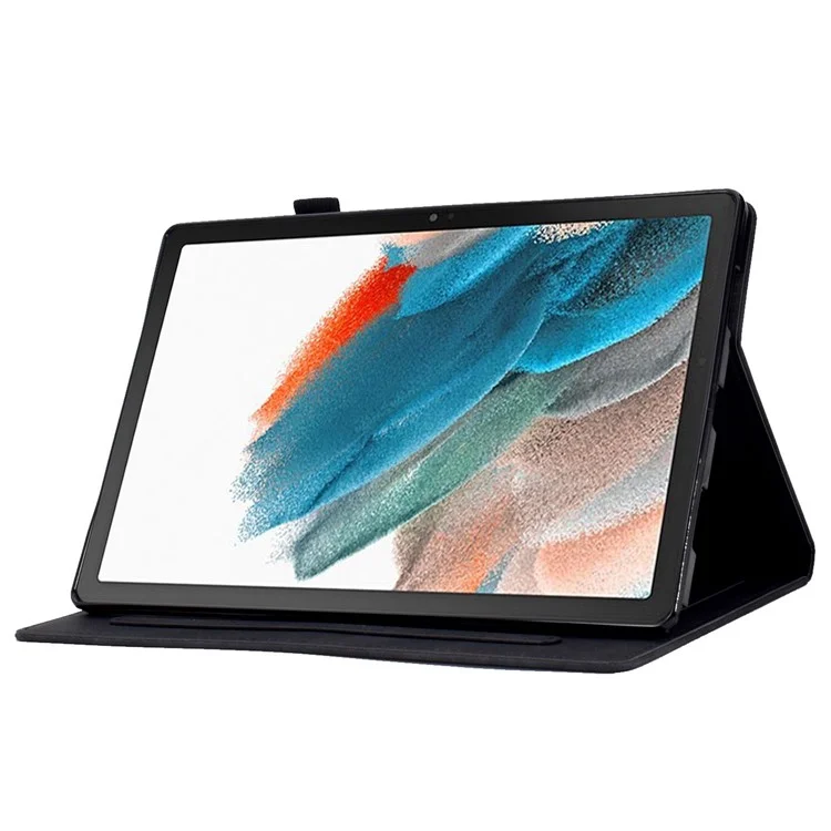 Para Samsung Galaxy Tab A8 10.5 (2021) SM-X200, SM-X205 Patrón de Estuche Pus Imprimido Flip Polle de Cuero Cubierta Con Ranuras Para Tarjetas y Soporte de Lápiz - Negro