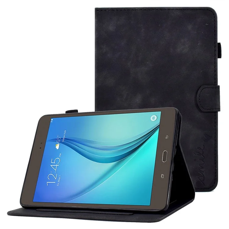 Full Protection Case for Samsung Galaxy Tab A 8.0 SM-T350 (2015), Supporting Stand Card Slots Imprinted Pattern Leather Tablet Cover Shell - Black