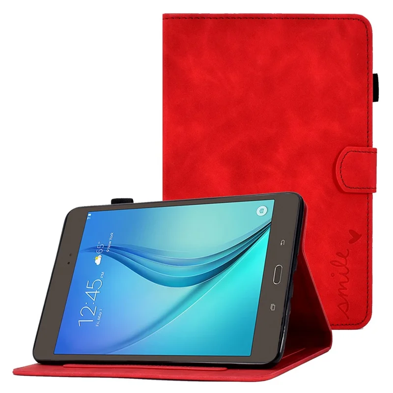 Full Protection Case for Samsung Galaxy Tab A 8.0 SM-T350 (2015), Supporting Stand Card Slots Imprinted Pattern Leather Tablet Cover Shell - Red