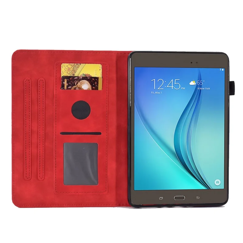 Full Protection Case for Samsung Galaxy Tab A 8.0 SM-T350 (2015), Supporting Stand Card Slots Imprinted Pattern Leather Tablet Cover Shell - Red