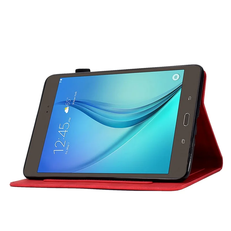 Full Protection Case for Samsung Galaxy Tab A 8.0 SM-T350 (2015), Supporting Stand Card Slots Imprinted Pattern Leather Tablet Cover Shell - Red