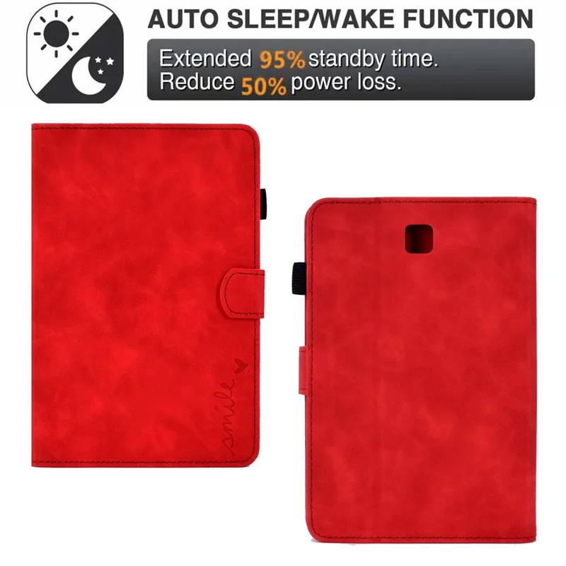 Full Protection Case for Samsung Galaxy Tab A 8.0 SM-T350 (2015), Supporting Stand Card Slots Imprinted Pattern Leather Tablet Cover Shell - Red