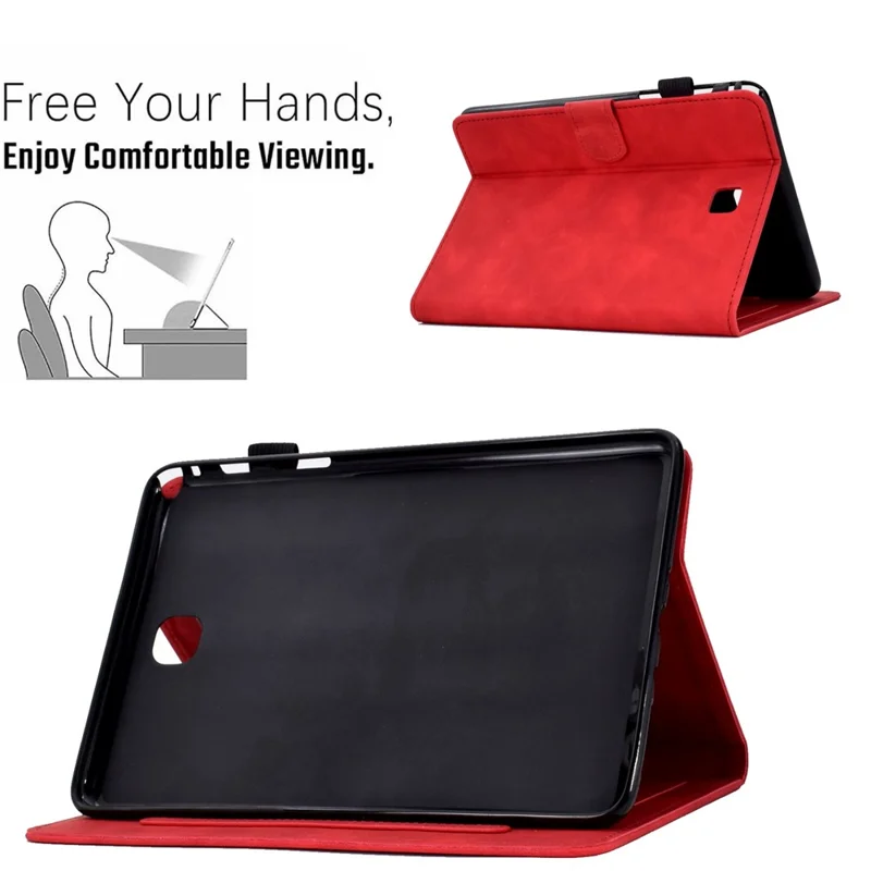 Full Protection Case for Samsung Galaxy Tab A 8.0 SM-T350 (2015), Supporting Stand Card Slots Imprinted Pattern Leather Tablet Cover Shell - Red