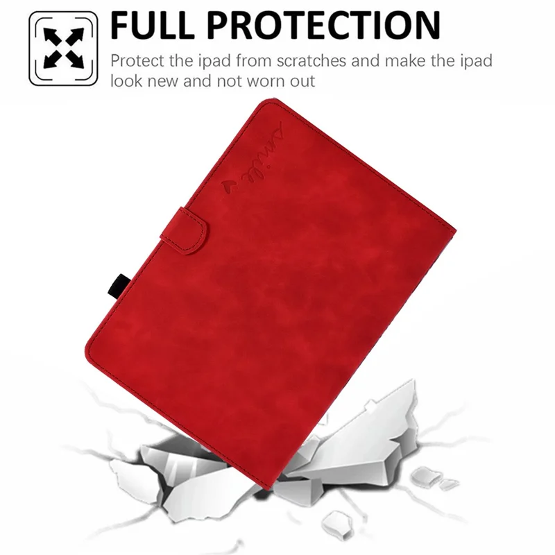 Full Protection Case for Samsung Galaxy Tab A 8.0 SM-T350 (2015), Supporting Stand Card Slots Imprinted Pattern Leather Tablet Cover Shell - Red