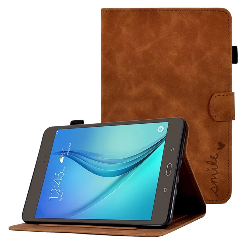 Full Protection Case for Samsung Galaxy Tab A 8.0 SM-T350 (2015), Supporting Stand Card Slots Imprinted Pattern Leather Tablet Cover Shell - Brown