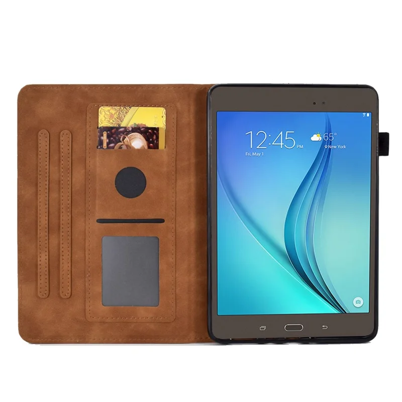 Full Protection Case for Samsung Galaxy Tab A 8.0 SM-T350 (2015), Supporting Stand Card Slots Imprinted Pattern Leather Tablet Cover Shell - Brown