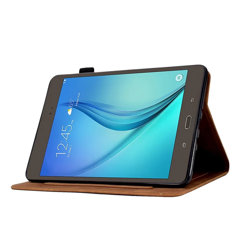 Full Protection Case for Samsung Galaxy Tab A 8.0 SM-T350 (2015), Supporting Stand Card Slots Imprinted Pattern Leather Tablet Cover Shell - Brown