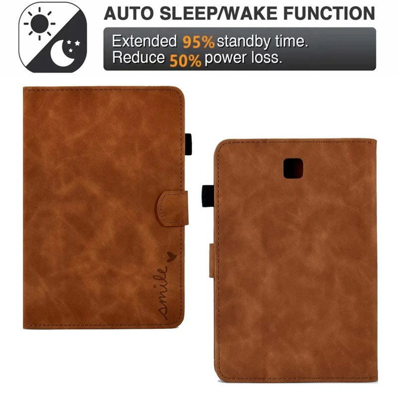 Full Protection Case for Samsung Galaxy Tab A 8.0 SM-T350 (2015), Supporting Stand Card Slots Imprinted Pattern Leather Tablet Cover Shell - Brown