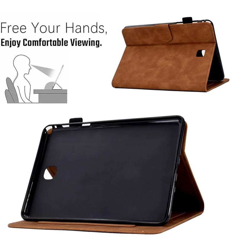Full Protection Case for Samsung Galaxy Tab A 8.0 SM-T350 (2015), Supporting Stand Card Slots Imprinted Pattern Leather Tablet Cover Shell - Brown