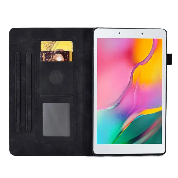 Für Samsung Galaxy Tab A 8.0 (2019) SM-T290 (Wi-Fi) Pu-lederkarten-slots-tablet-hülle-muster Geprägtes Folio-stand-magnetabdeckung Mit Bleistifthalter - Schwarz