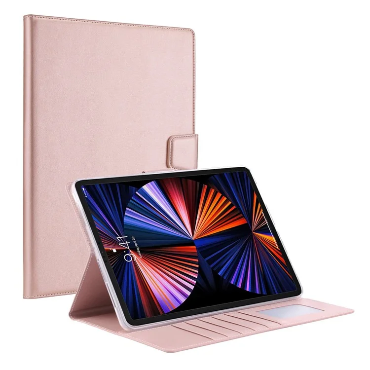 Série HANMAN Mill pour iPad Pro 12,9 (2022) / (2021) / (2020) / (2018) Housse de tablette en cuir PU + TPU avec attache magnétique, support, portefeuille - Or rose