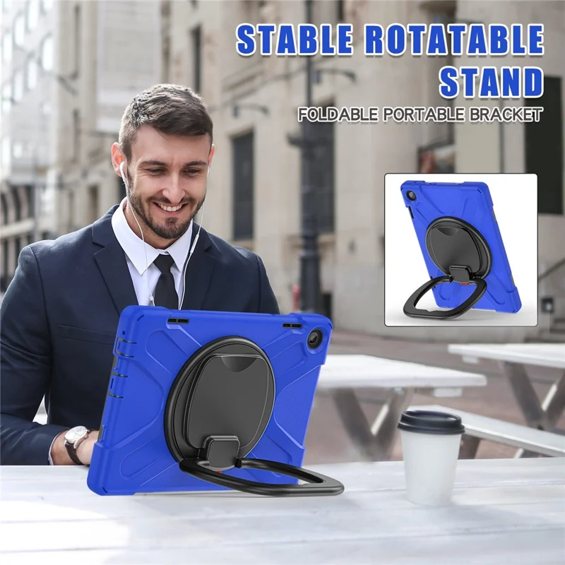 For Lenovo Tab M10 (Gen 3) TB-328FU / TB-328XU PC + Silicone Tablet Case Hand Grip Rotary Kickstand Drop-proof Protective Cover - Blue