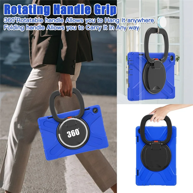 For Lenovo Tab M10 (Gen 3) TB-328FU / TB-328XU PC + Silicone Tablet Case Hand Grip Rotary Kickstand Drop-proof Protective Cover - Blue
