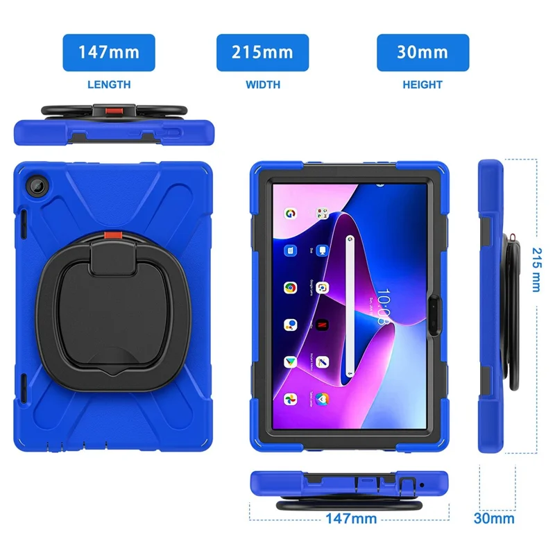 For Lenovo Tab M10 (Gen 3) TB-328FU / TB-328XU PC + Silicone Tablet Case Hand Grip Rotary Kickstand Drop-proof Protective Cover - Blue