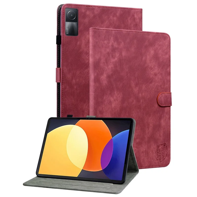 Caixa de Tablet de Couro PU Para Xiaomi Redmi Pad, Suporte Para Cartão de Suporte - Vermelho