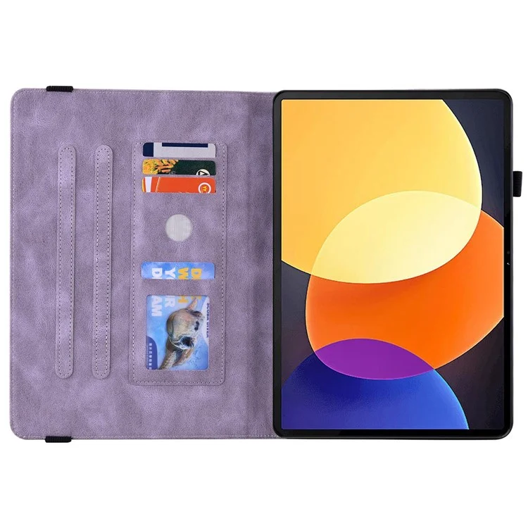Para Xiaomi Redmi Pad Imprinting Butterfly Flower Pattern Tablet Case Card Holder PU Leather Stand Cover with Elastic Band - Roxo