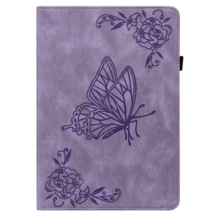 Para Xiaomi Redmi Pad Imprinting Butterfly Flower Pattern Tablet Case Card Holder PU Leather Stand Cover with Elastic Band - Roxo
